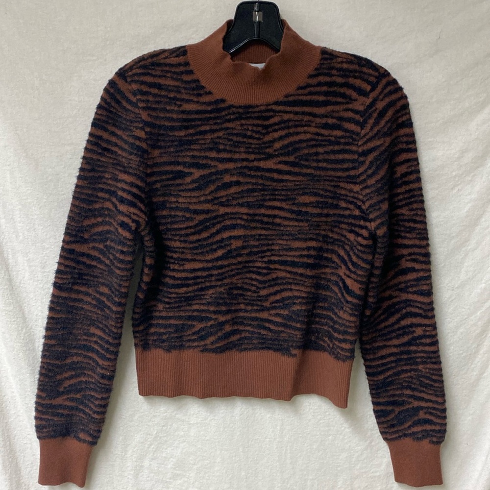 Brown and Black Tiger Stripe Mock Neck Sweater